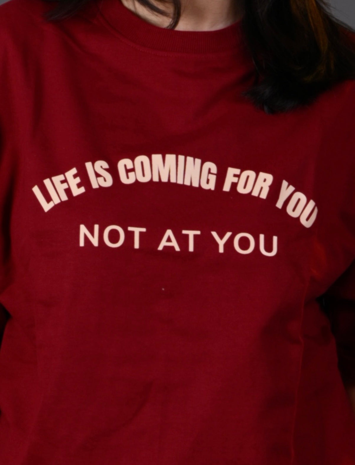 "Life Is Coming" French Terry Oversized T-shirt – Maroon