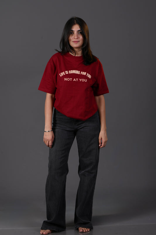 "Life Is Coming" French Terry Oversized T-shirt – Maroon