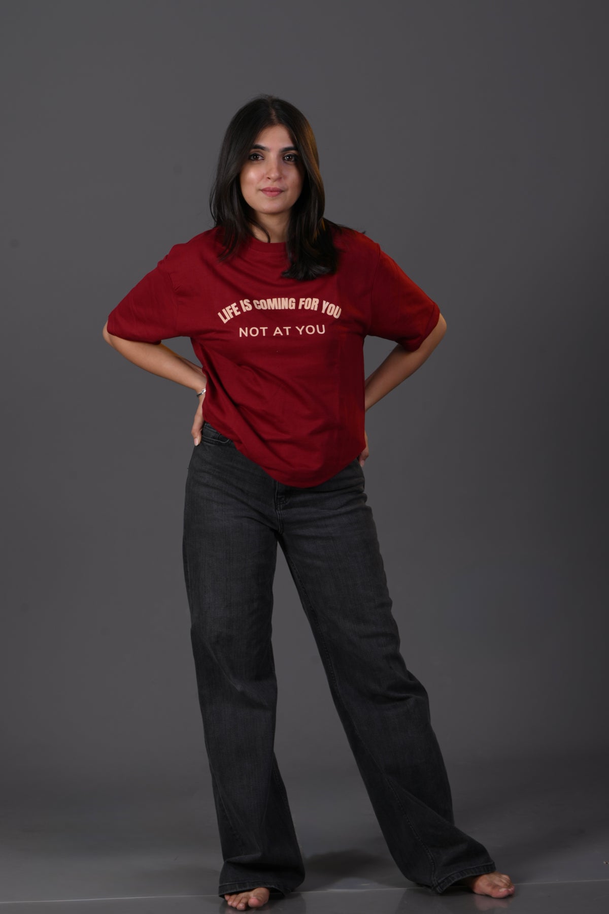 "Life Is Coming" French Terry Oversized T-shirt – Maroon