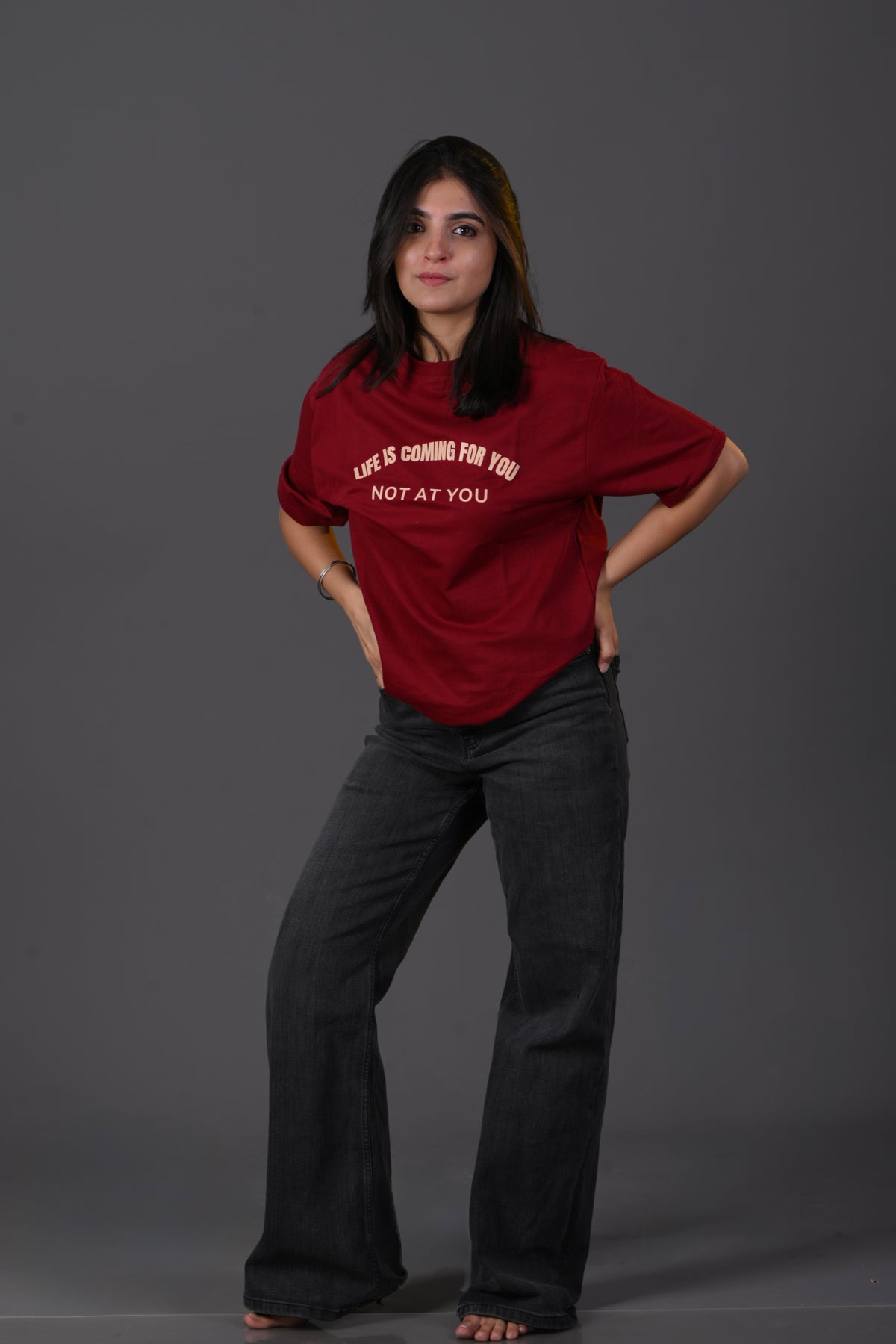 "Life Is Coming" French Terry Oversized T-shirt – Maroon