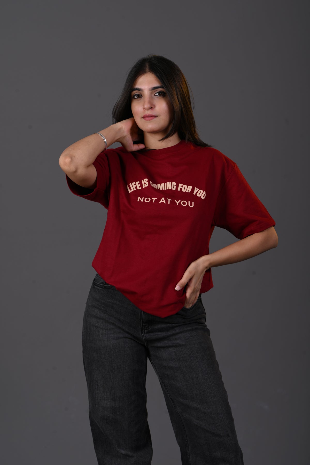 "Life Is Coming" French Terry Oversized T-shirt – Maroon