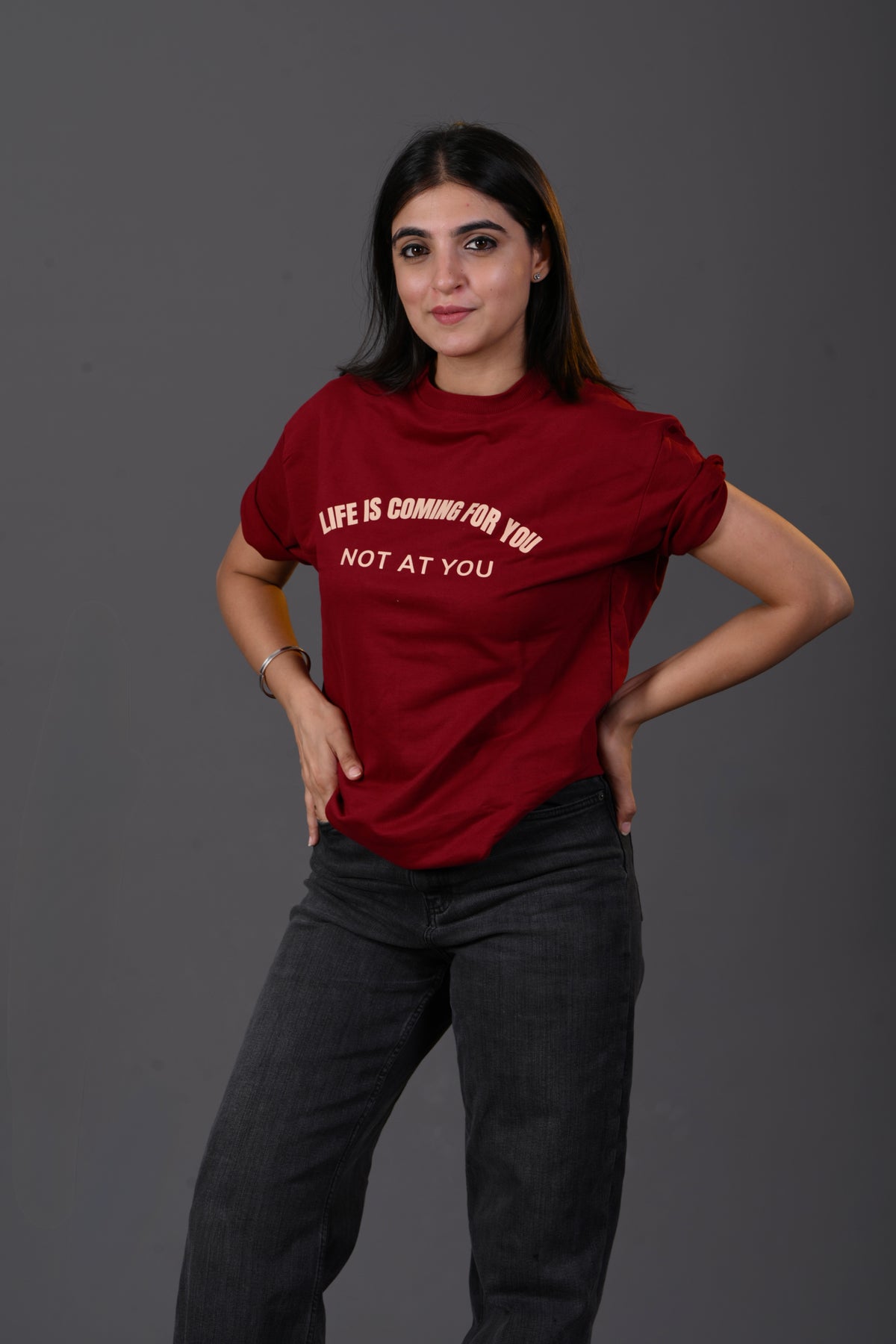 "Life Is Coming" French Terry Oversized T-shirt – Maroon