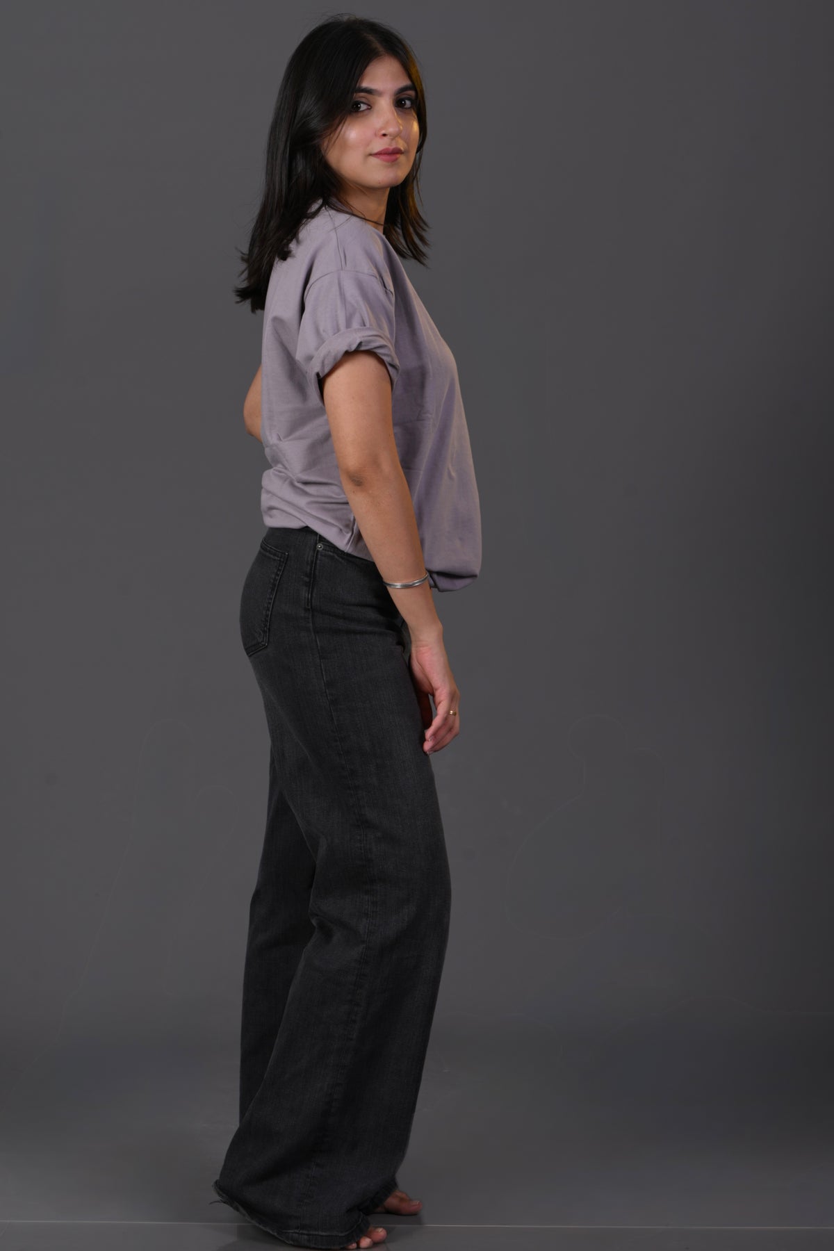 "Fearless" Embroidered French Terry Oversized T'shirt – Lilac Grey